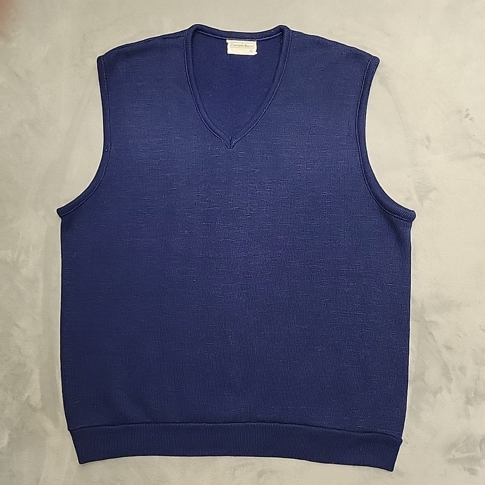 VTG Creslan And Rayon Sweater Vest Mens XL Blue V-Neck Knit Sleeveless Pullover